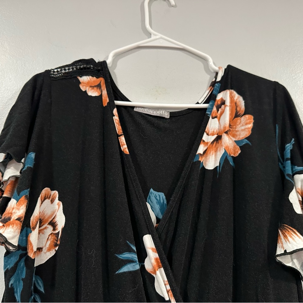 Loveappella Black Flutter Faux Wrap Floral Maxi Dress 3X - Picture 4 of 8